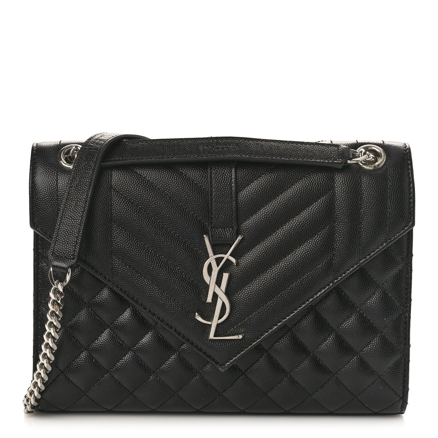 Saint Laurent Grain De Poudre Textured Mixed Matelasse Triquilt Medium Monogram Satchel Black 1 of 10