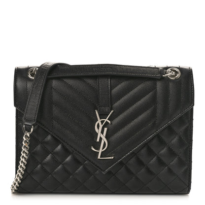 Saint Laurent Grain De Poudre Textured Mixed Matelasse Triquilt Medium Monogram Satchel Black 1 of 10