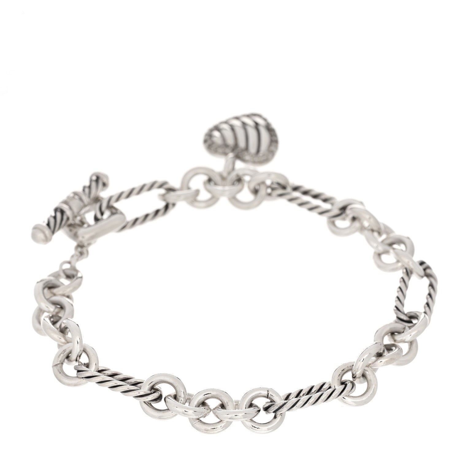 David Yurman Sterling Silver Diamond Cable Heart Charm Bracelet 2 of 3