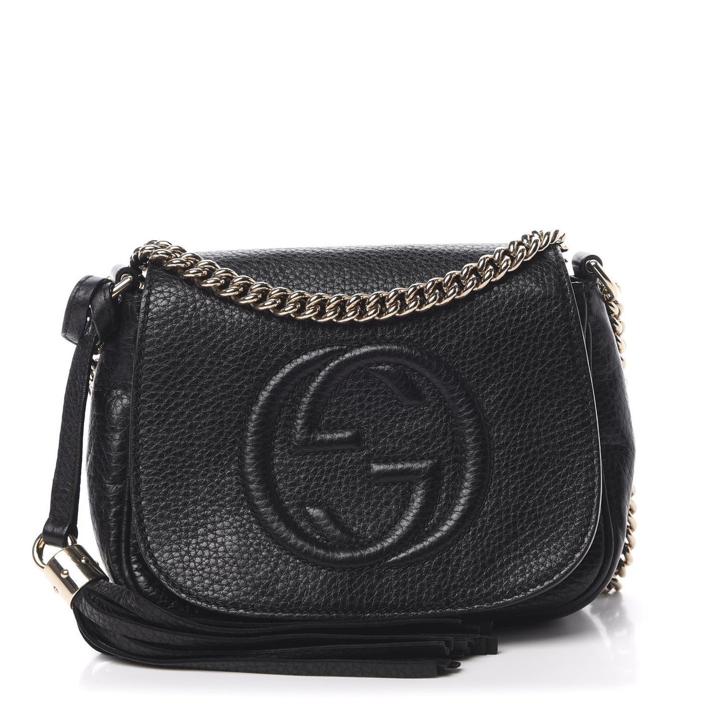 Pebbled Calfskin Small Soho Flap Crossbody Black