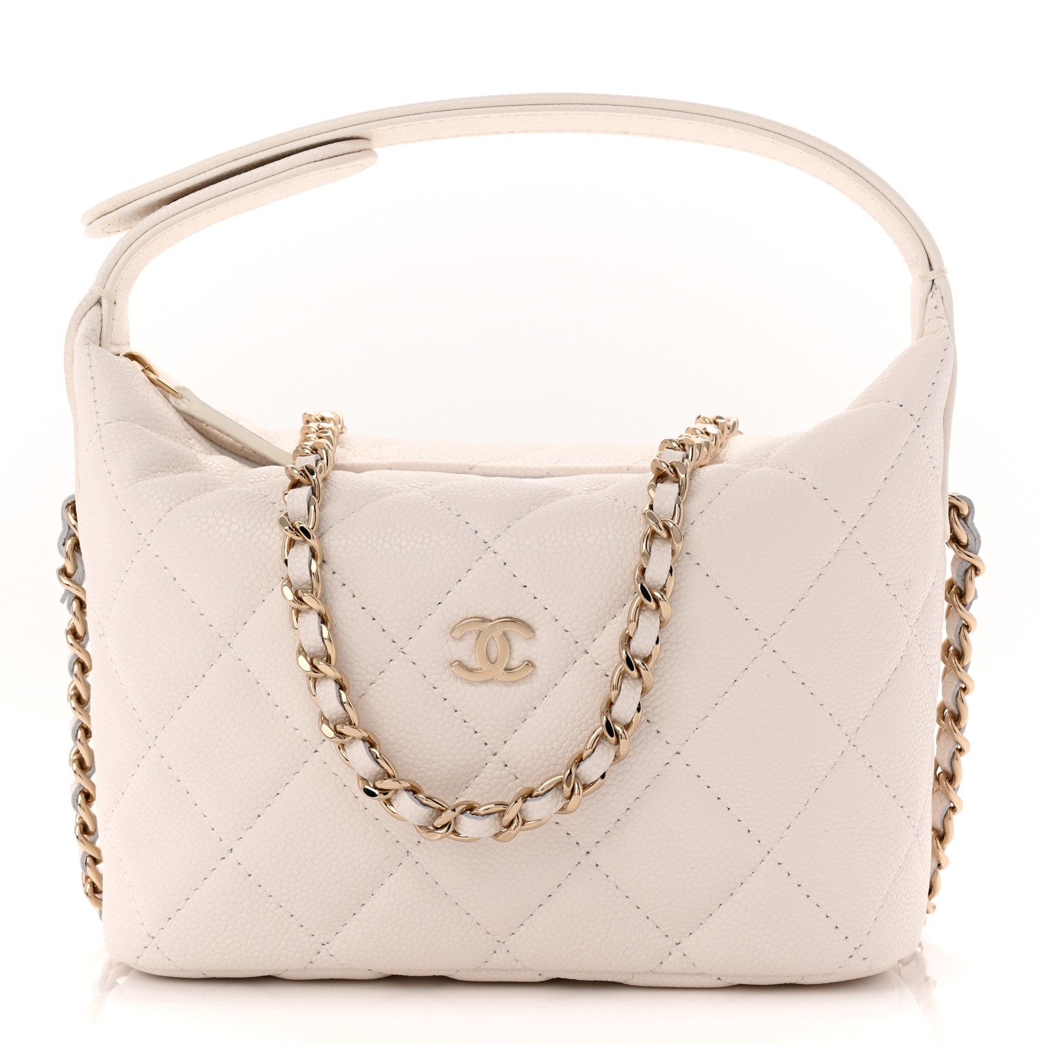 Chanel Caviar Quilted Hobo Clutch With Chain White 1 of 11