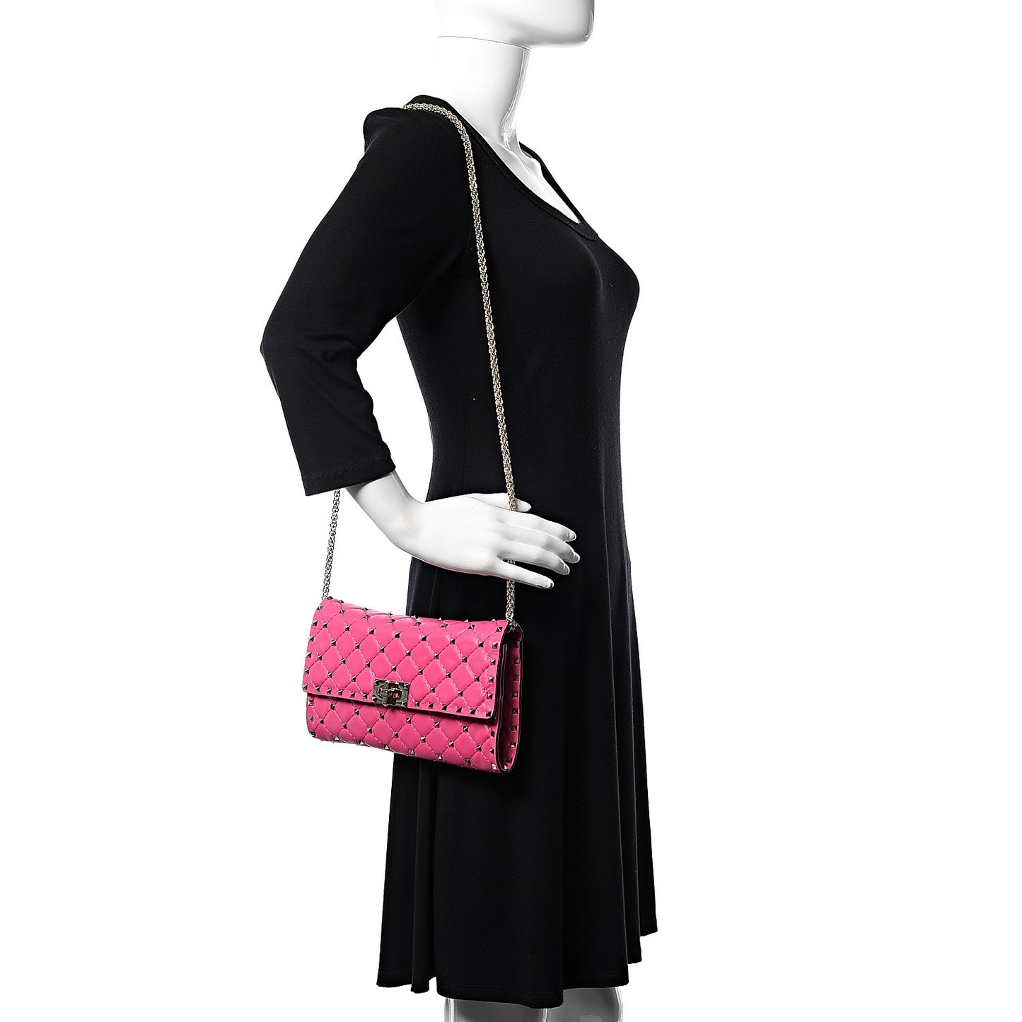 Nappa Rockstud Spike Wallet On Chain Pink Orchid