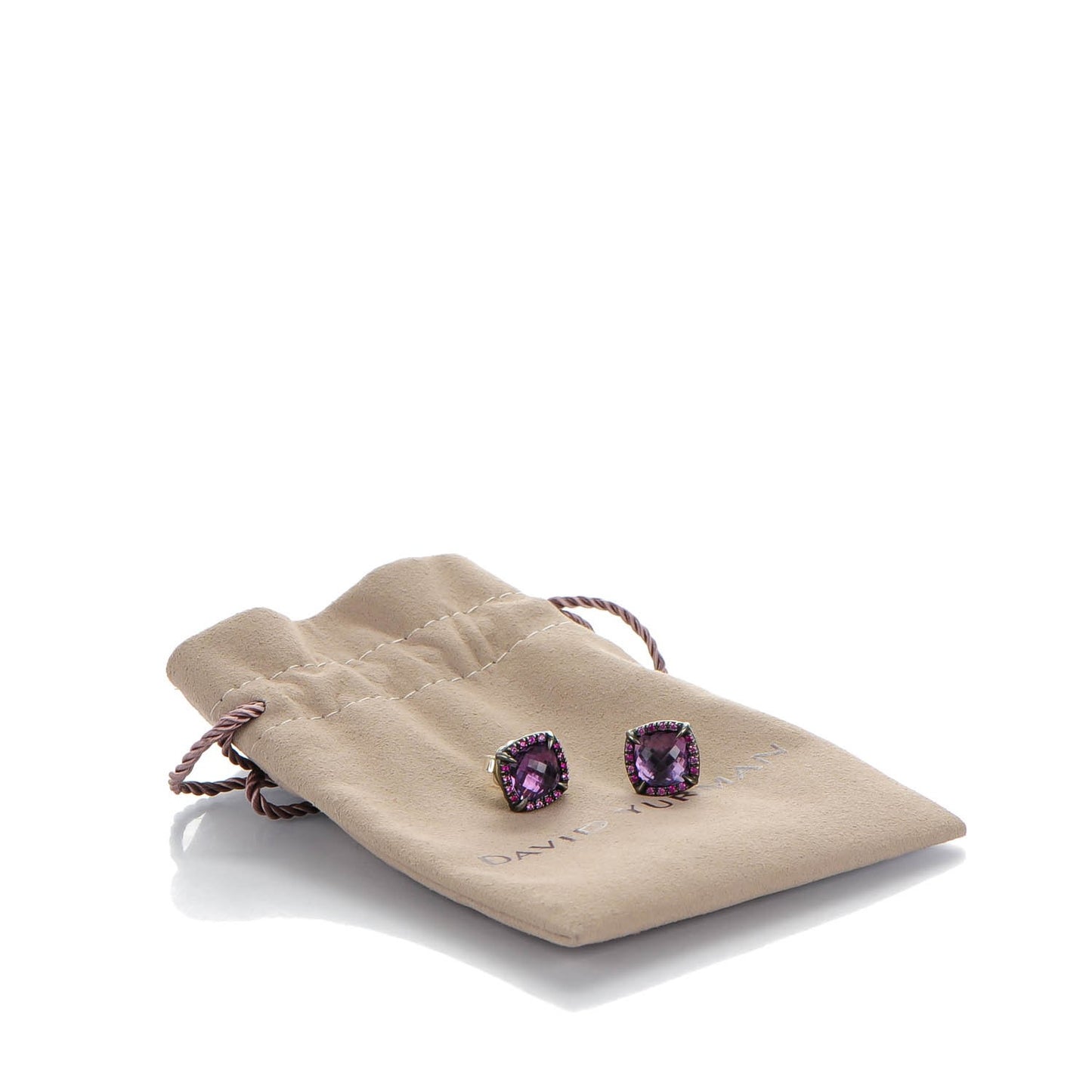 Darkened Sterling Silver Amethyst Pink Sapphire 9mm Chatelaine Earrings