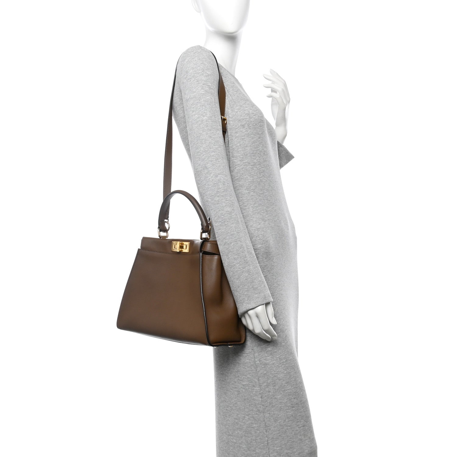 Fendi Vitello Seta Fabric Jacquard Pequin Medium Peekaboo Iconic Satchel Foresta Tobacco 2 of 10