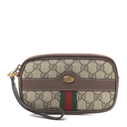 Gucci GG Supreme Monogram Ophidia Phone Case Wristlet Brown 1 of 10