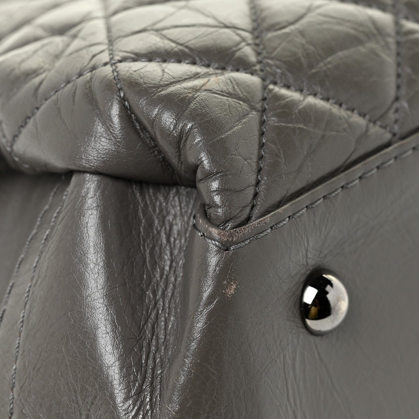 Aged Calfskin Medium Lady Pearly Flap Grey