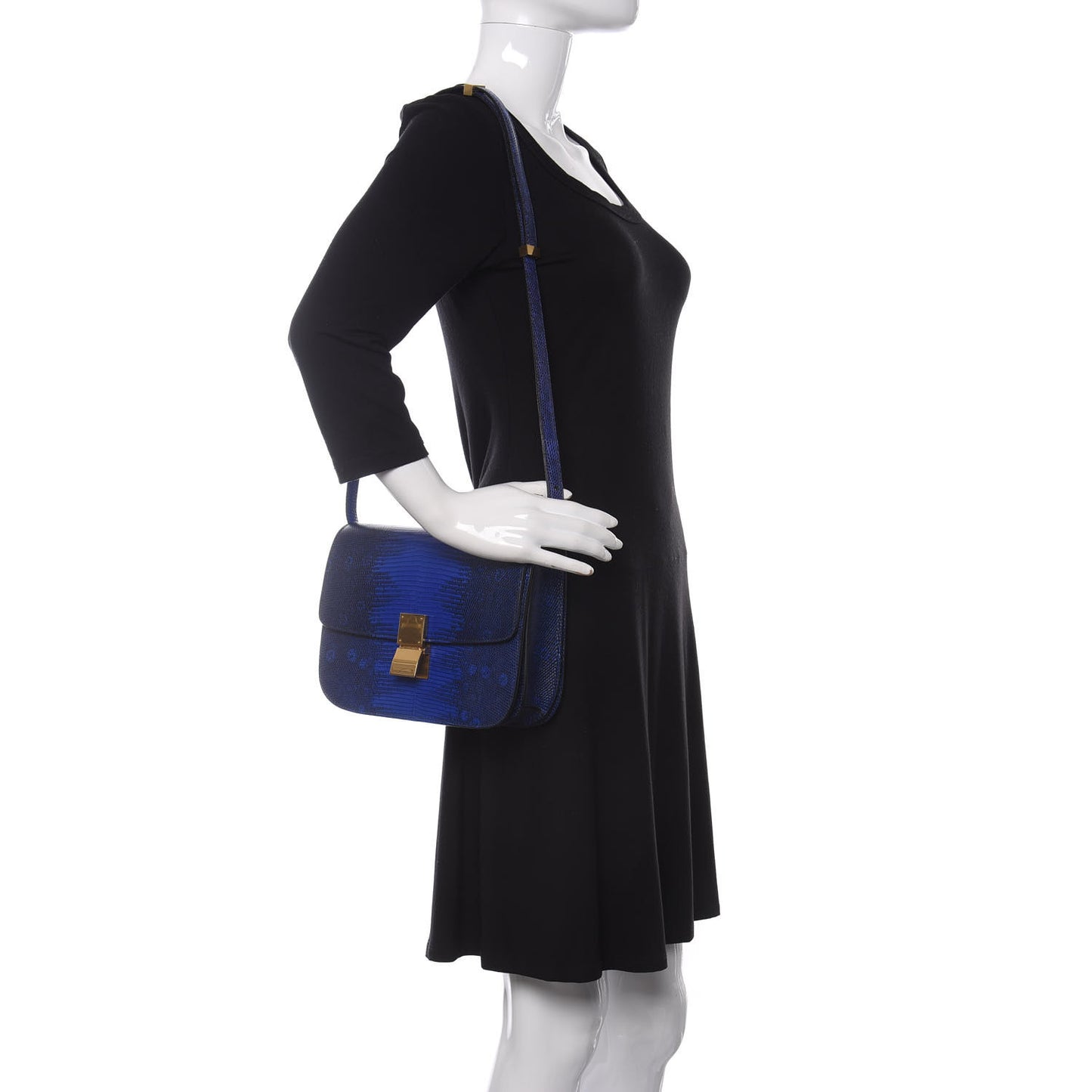 Lizard Medium Classic Box Flap Bag Indigo