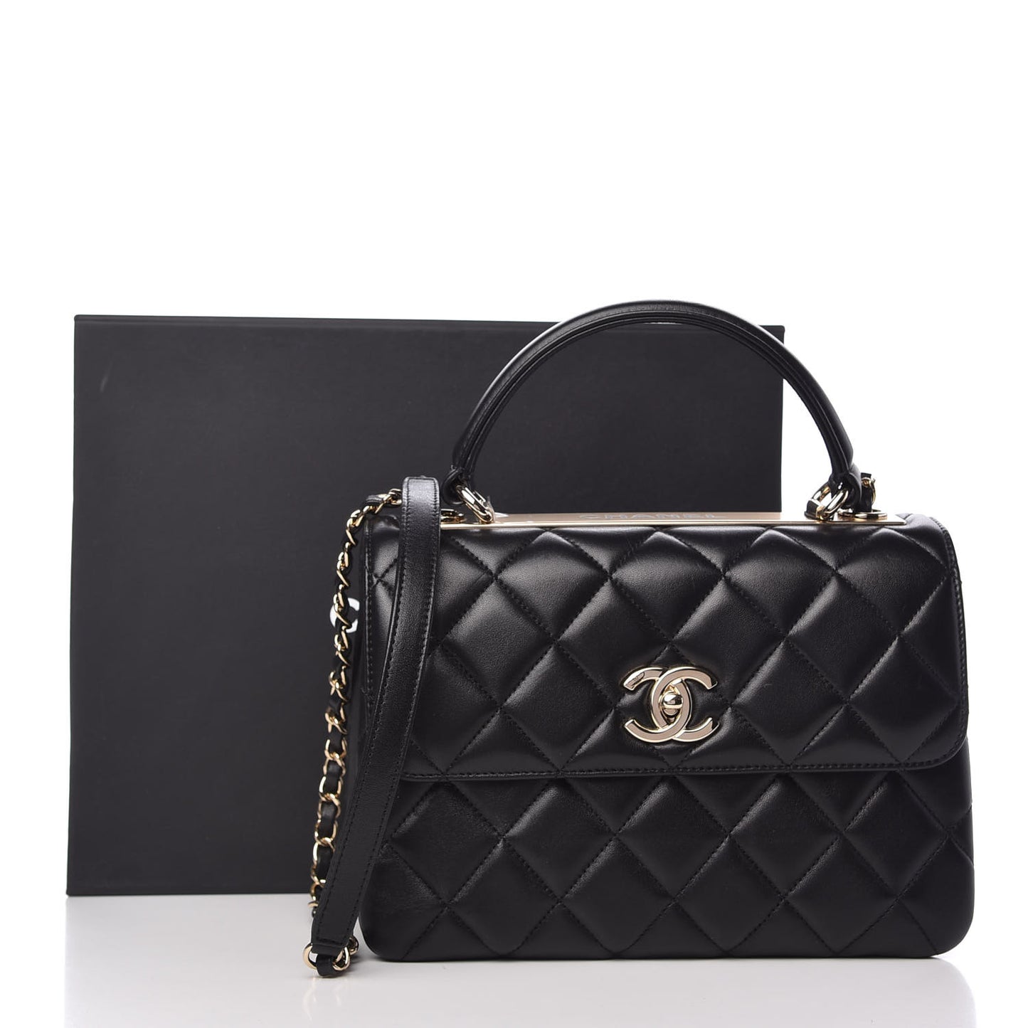 Lambskin Quilted Small Trendy CC Dual Handle Flap Bag Black