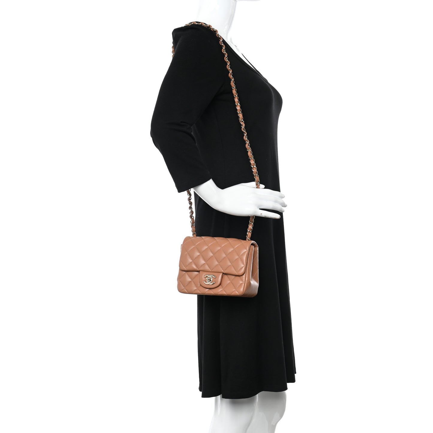 Lambskin Quilted Mini Square Flap Brown