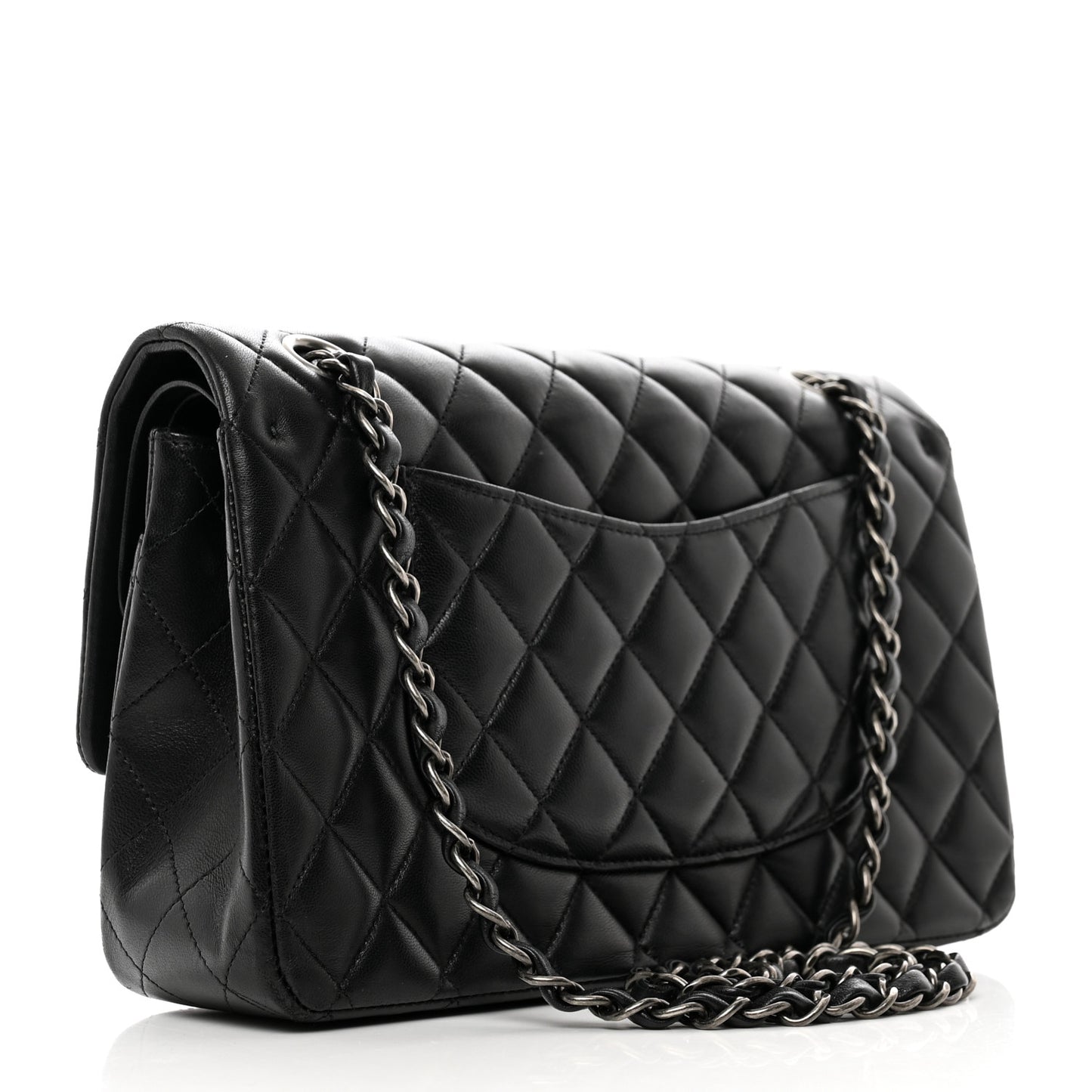Lambskin Quilted Medium Double Flap Black