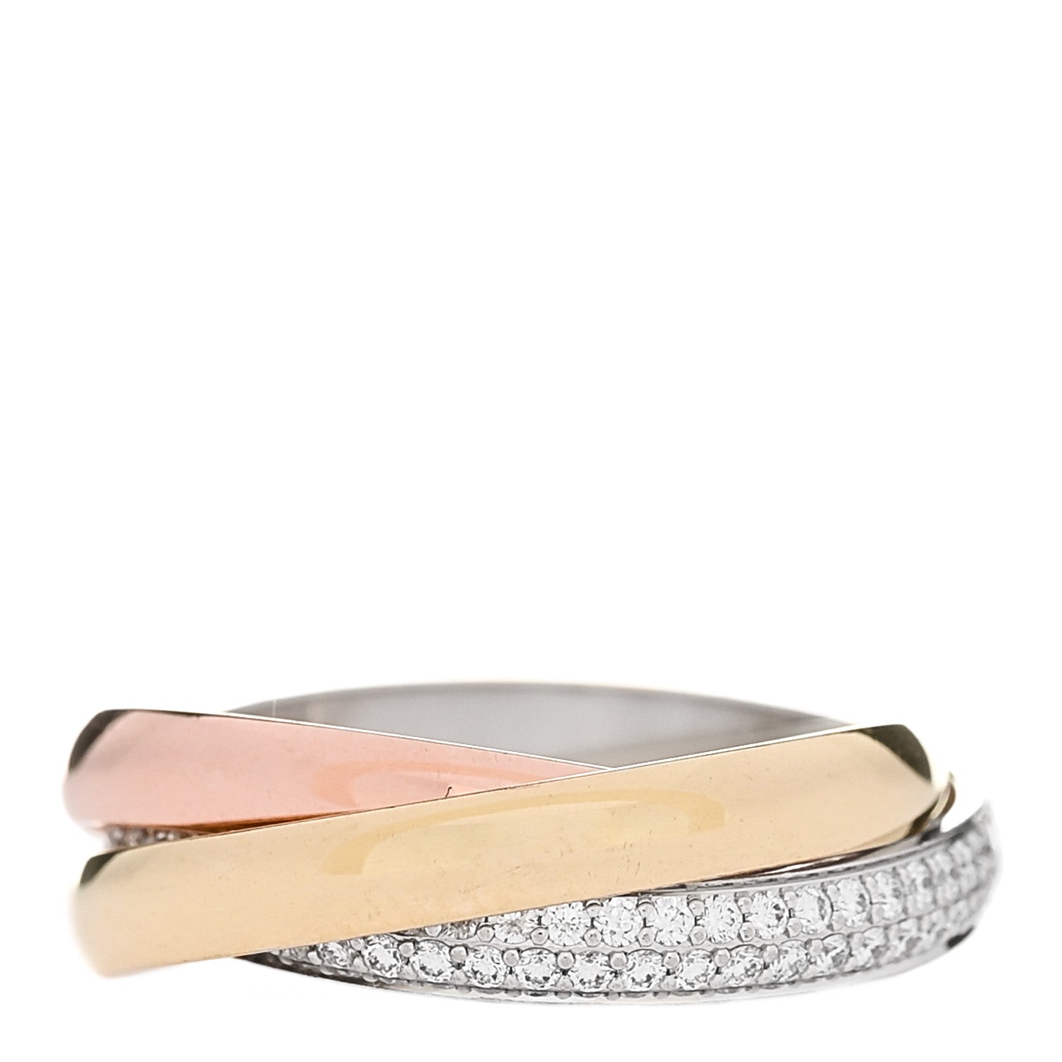 Cartier 18K White Yellow Pink Gold Diamond Small Trinity Paved Ring 54 7 3 of 4