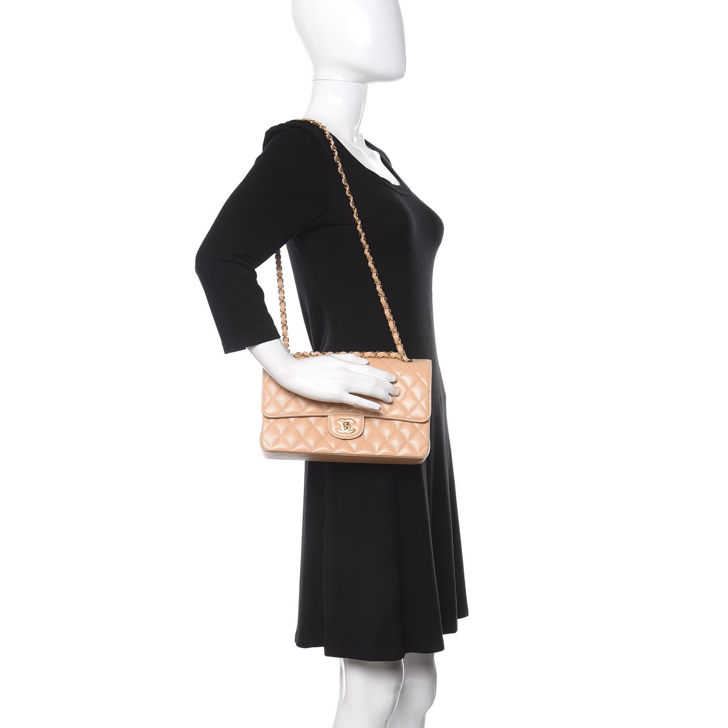 Chanel Caviar Quilted Medium Double Flap Beige 3 of 12