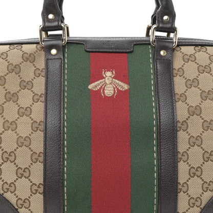 Gucci Monogram Vintage Web Medium Webby Bee Boston Dark Brown 8 of 11