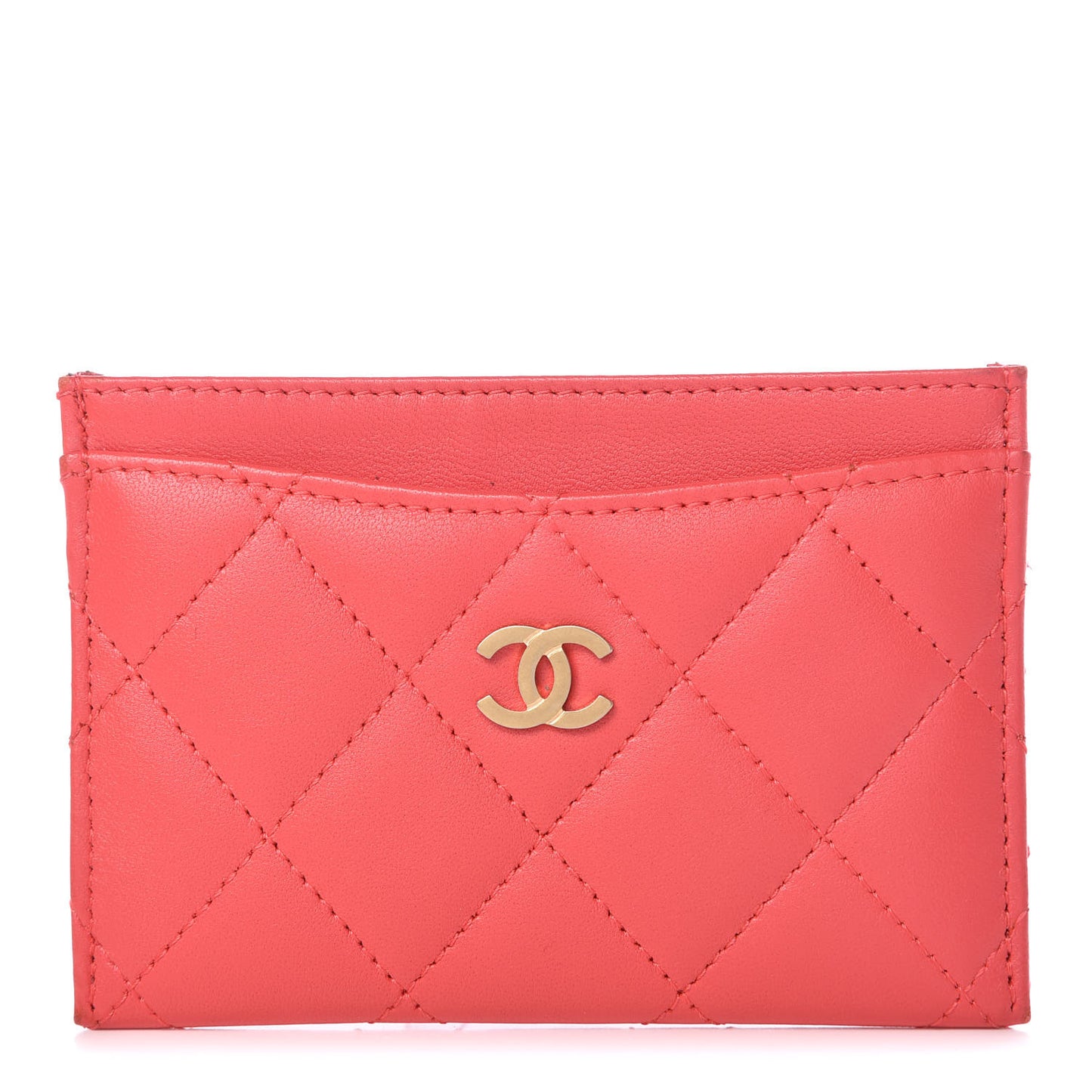 Lambskin Quilted Card Holder Red