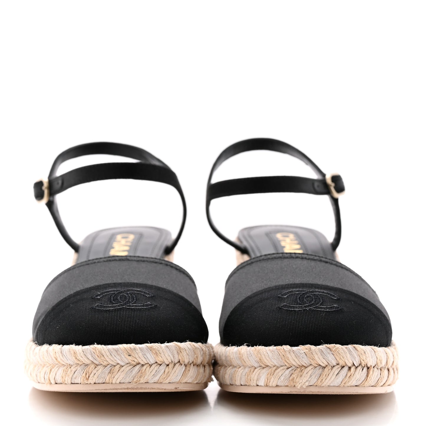 Satin Grosgrain CC Espadrilles Wedges 37 Black