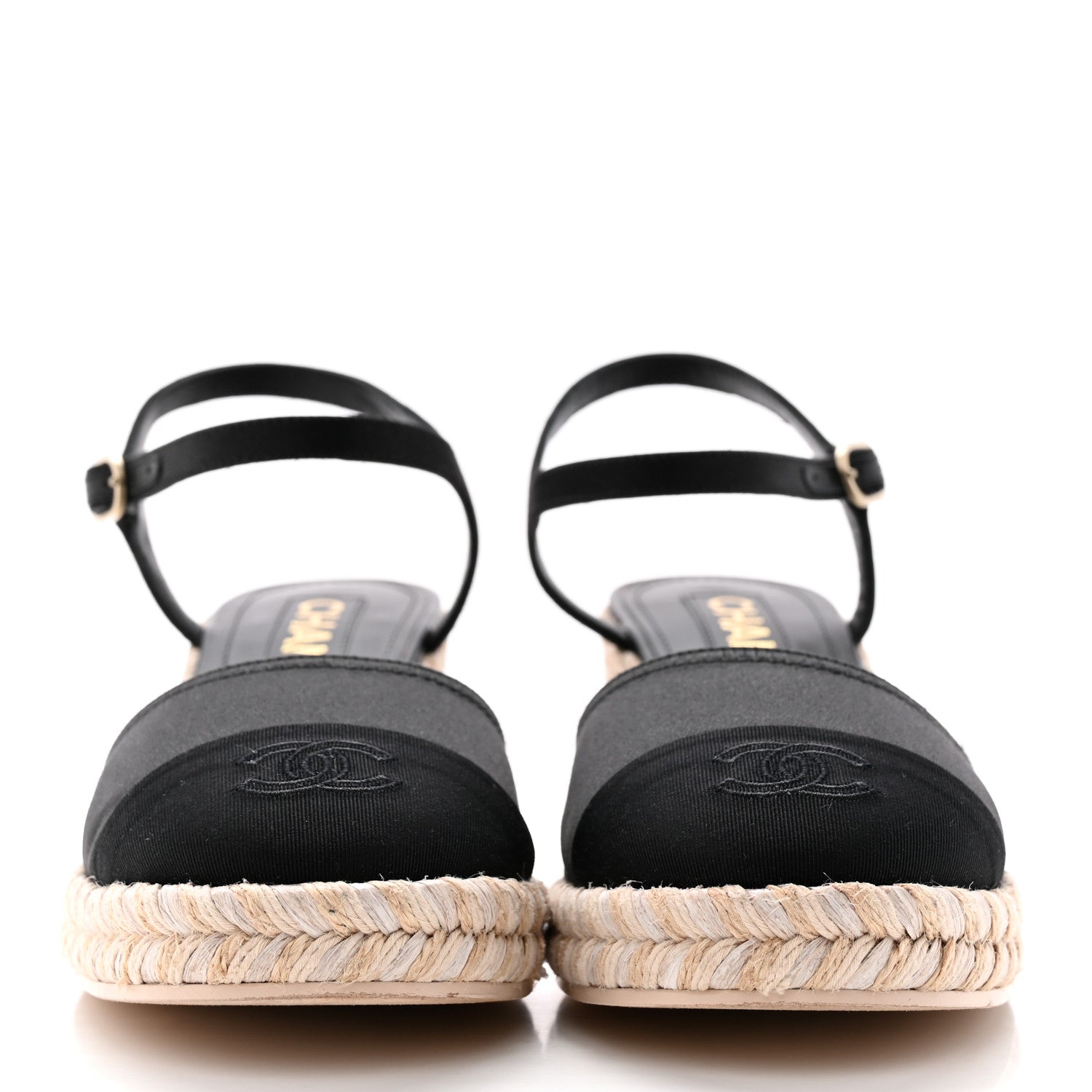 Chanel Satin Grosgrain CC Espadrilles Wedges 37 Black 2 of 13
