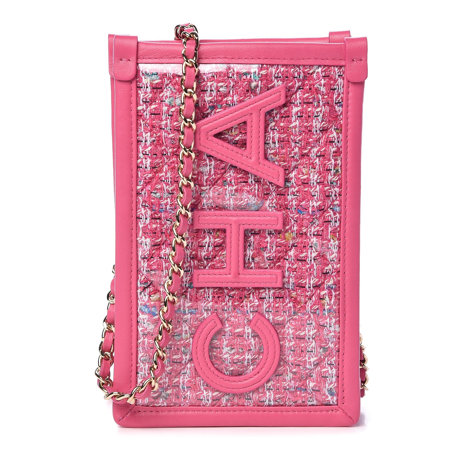 Tweed PVC Lambskin Clutch With Chain Pink