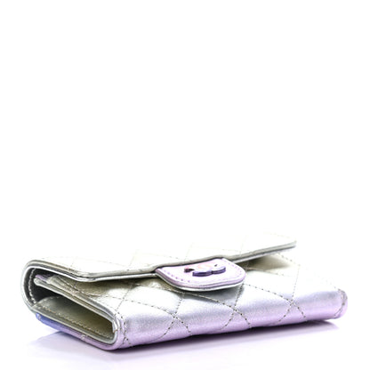Chanel Gradient Metallic Calfskin Quilted Flap Card Holder Wallet Silver Blue Yellow Purple 4 of 8