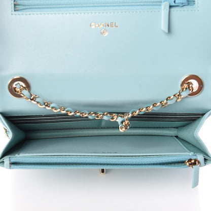 Chanel Lambskin Chevron Quilted Trendy CC Wallet On Chain WOC Light Blue 8 of 11
