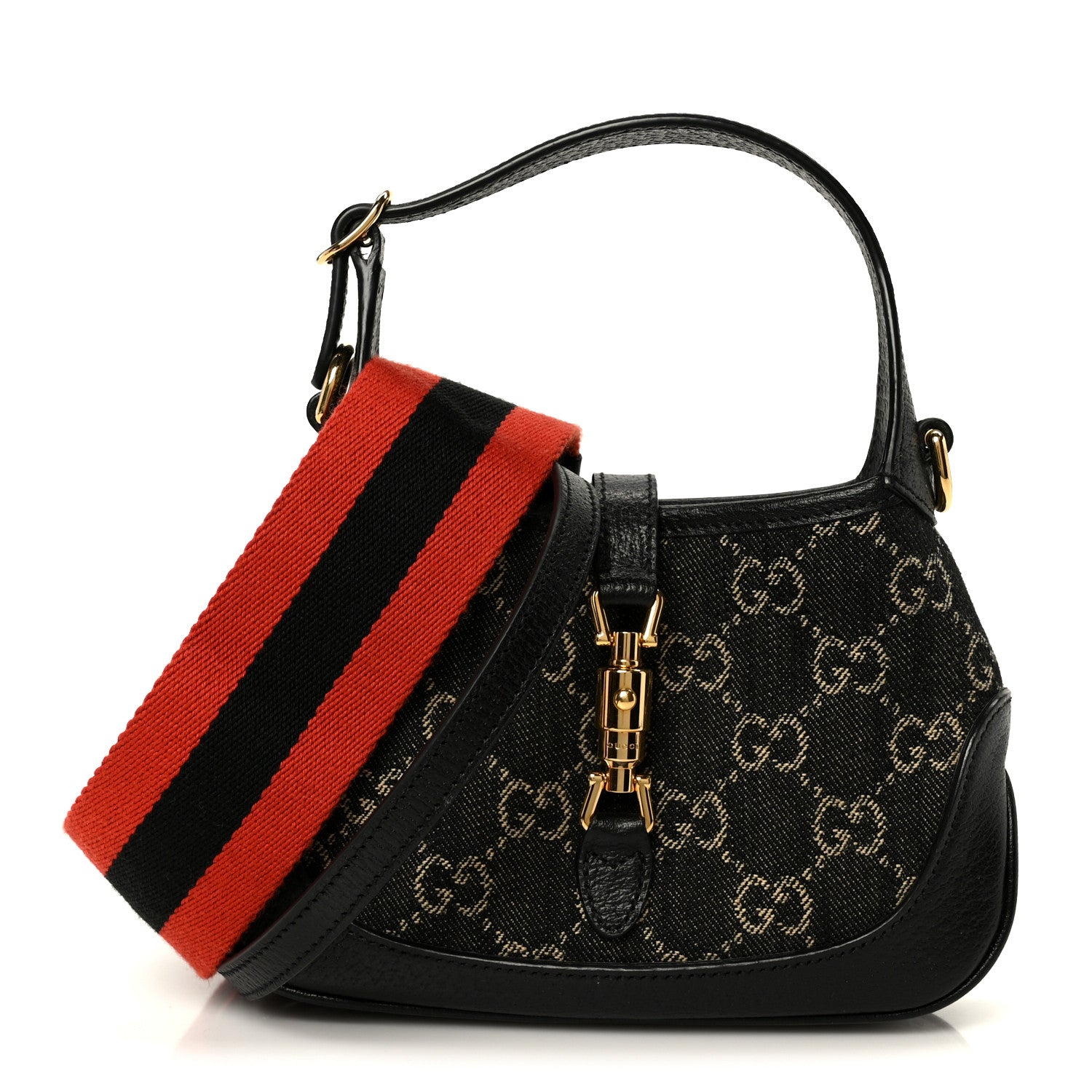Gucci Jacquard Denim GG Monogram Small Jackie 1961 Hobo Black Ivory 1 of 11