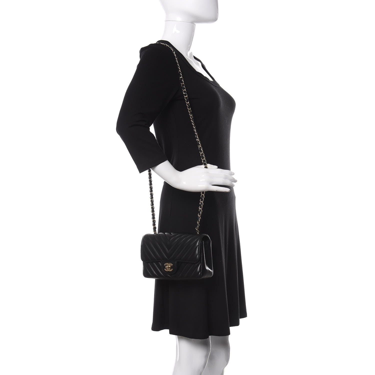Chanel Lambskin Chevron Quilted Mini Rectangular Flap Black 2 of 10