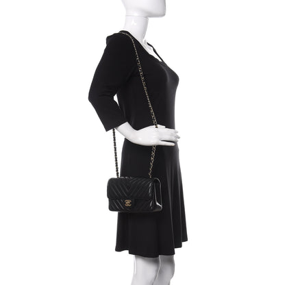 Chanel Lambskin Chevron Quilted Mini Rectangular Flap Black 2 of 10