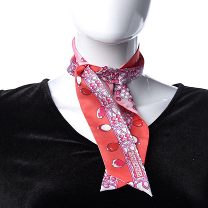 Hermes Silk Parures Des Maharajas Twilly Rouge Grenadine Rose Mauve 2 of 5