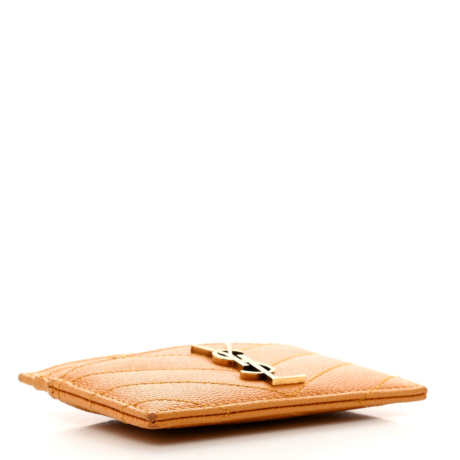 Saint Laurent Grain De Poudre Matelasse Chevron Monogram Credit Card Case Senape Yellow 4 of 10