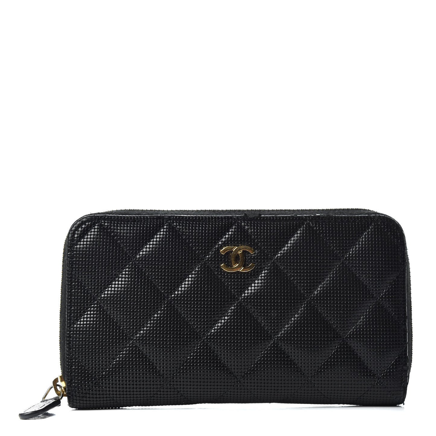 Calfskin Quilted Pixel Effect Medium Zip Around Wallet Black