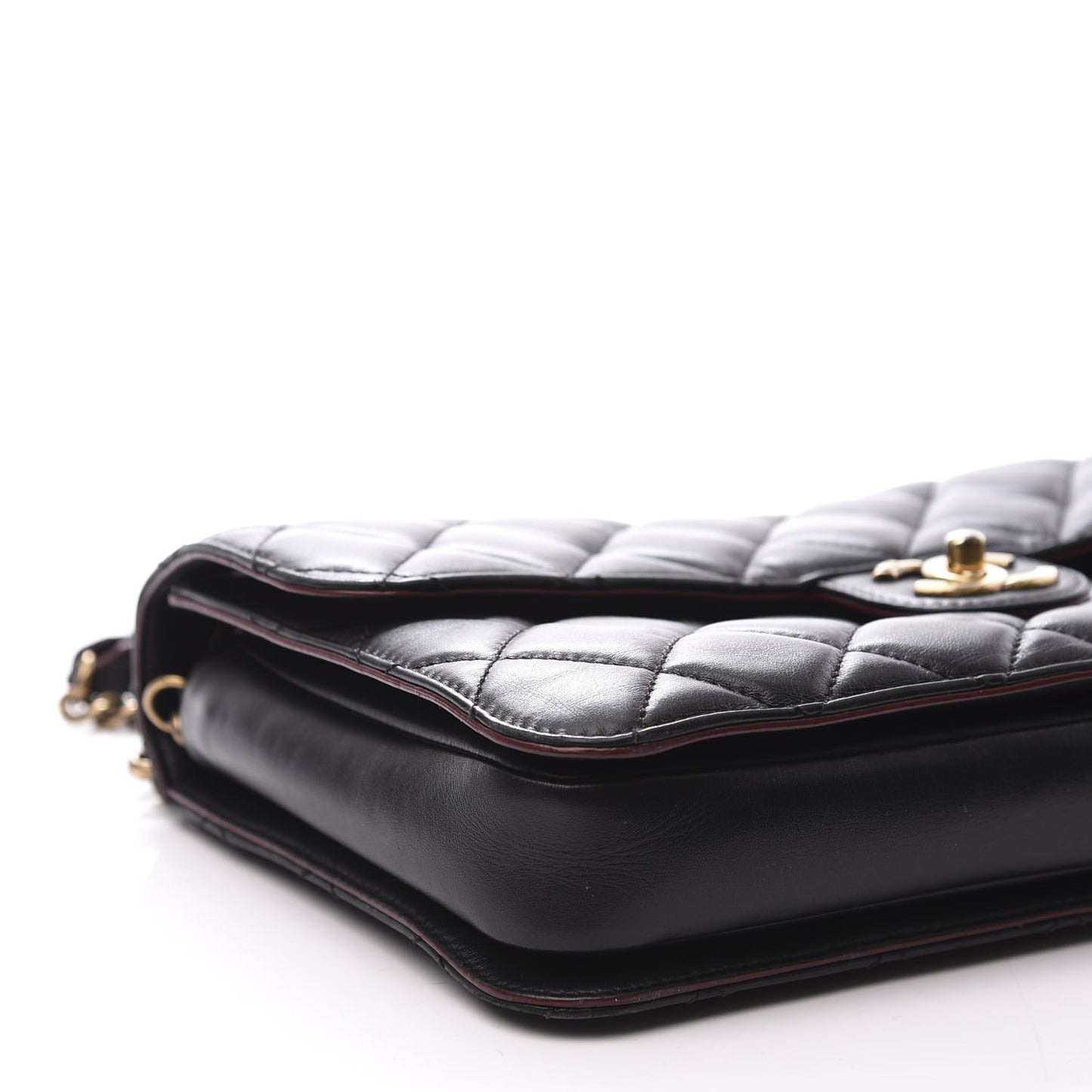 Calfskin Quilted Large Perfect Edge Flap Black