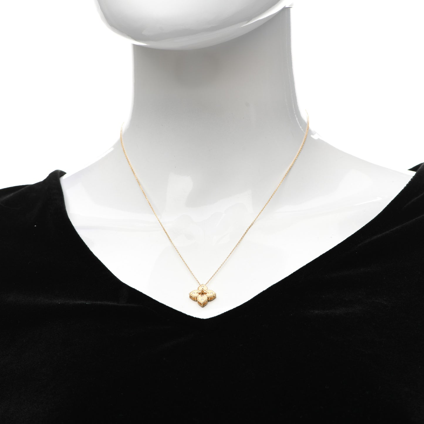 18K Yellow Gold Diamond Extra Small Petite Venetian Princess Flower Pendant Necklace