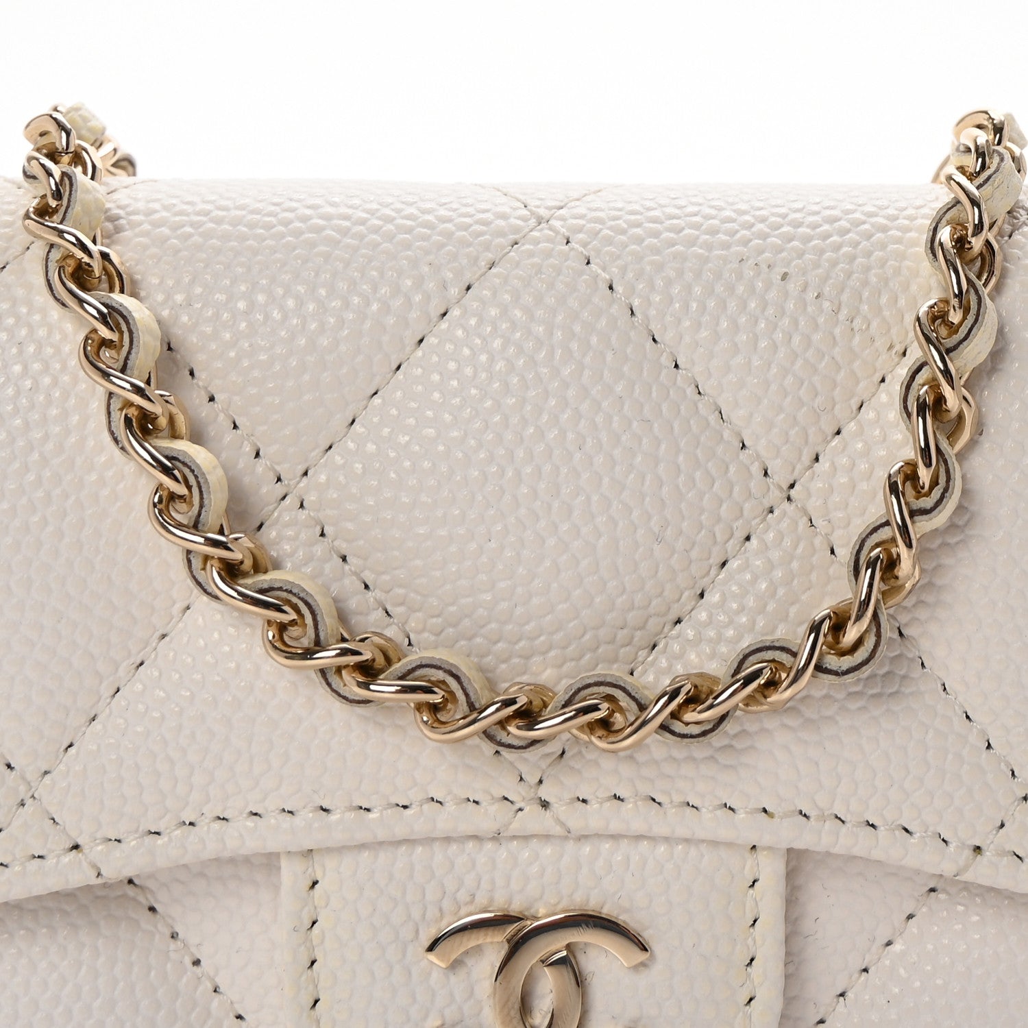 Chanel Caviar Quilted Flap Card Holder On Chain White 9 of 15