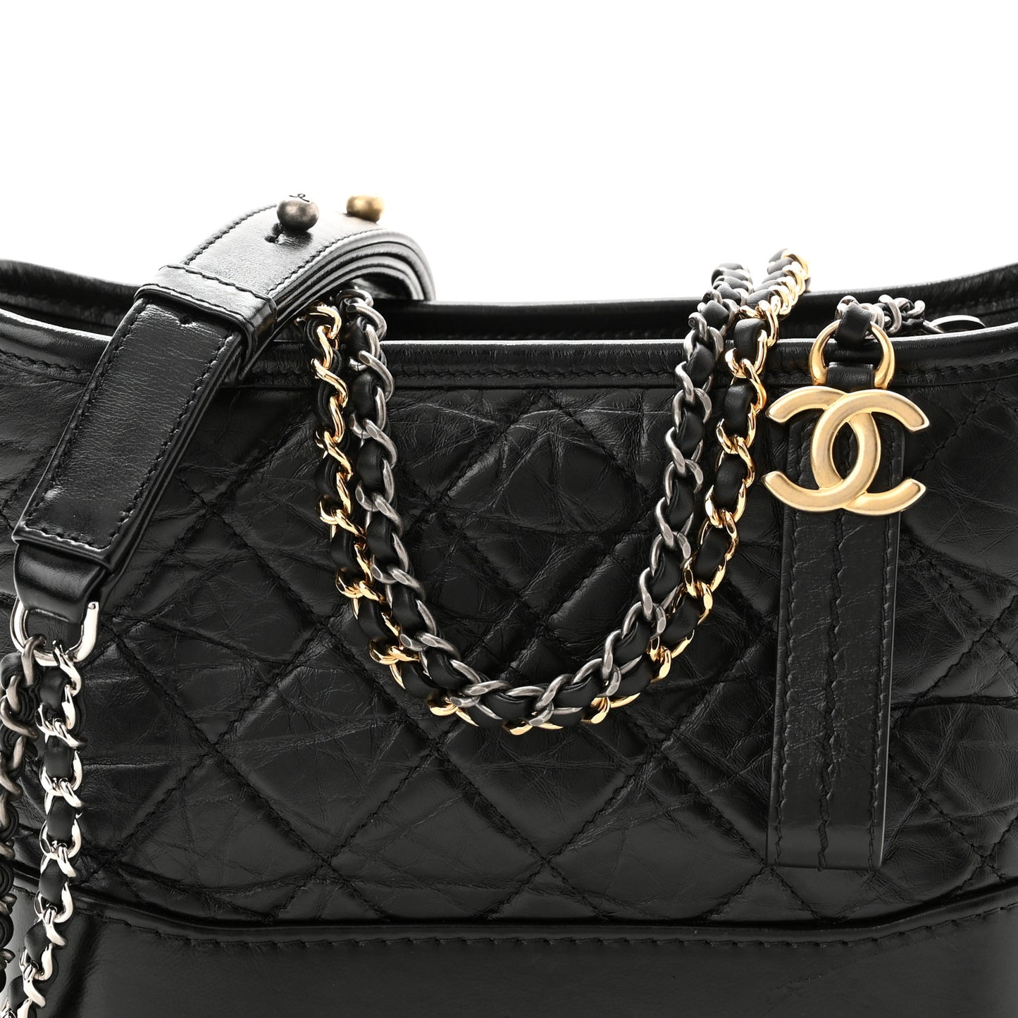 Aged Calfskin Quilted Small Gabrielle Hobo Black