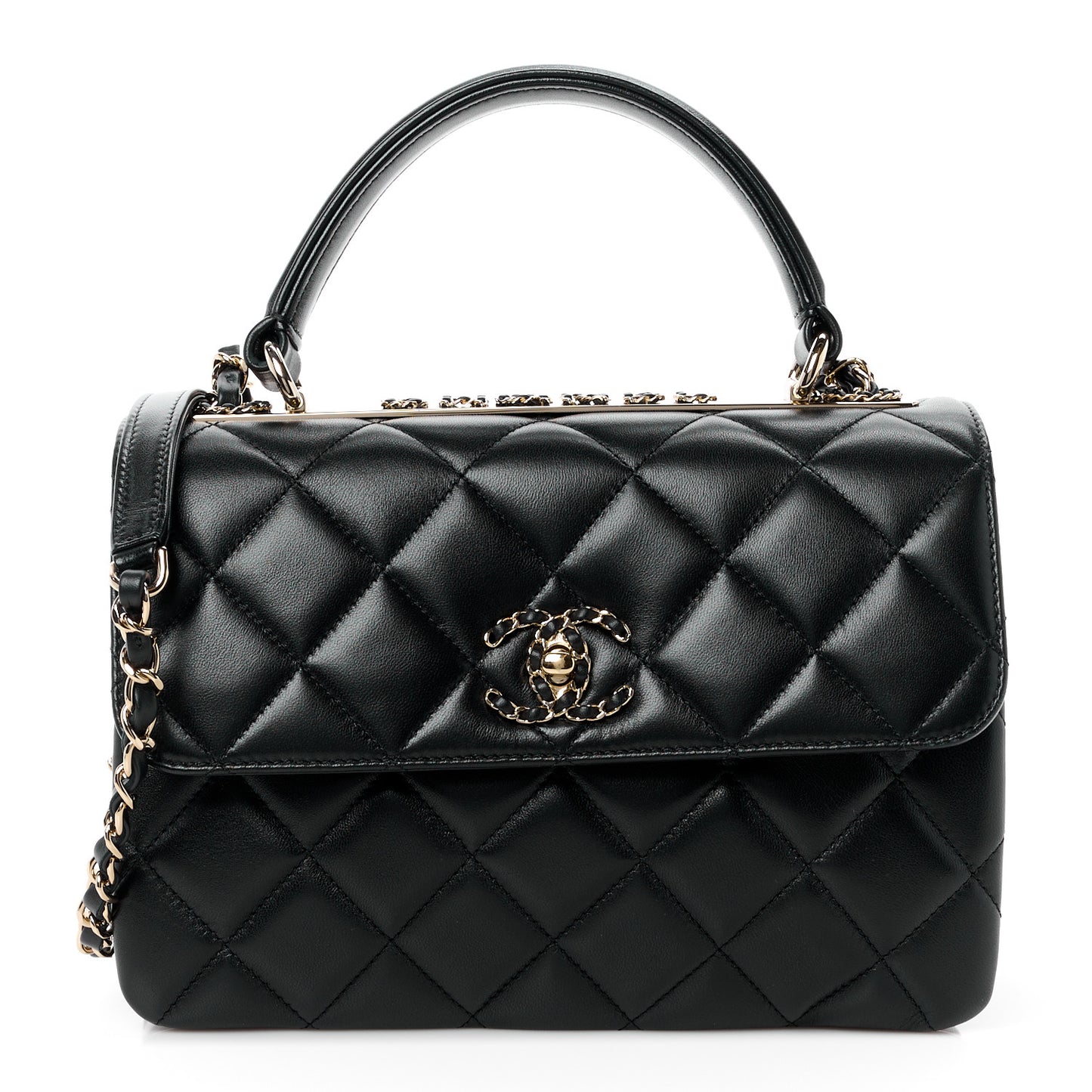 Lambskin Quilted Small Trendy CC Chain Dual Handle Flap Bag Black