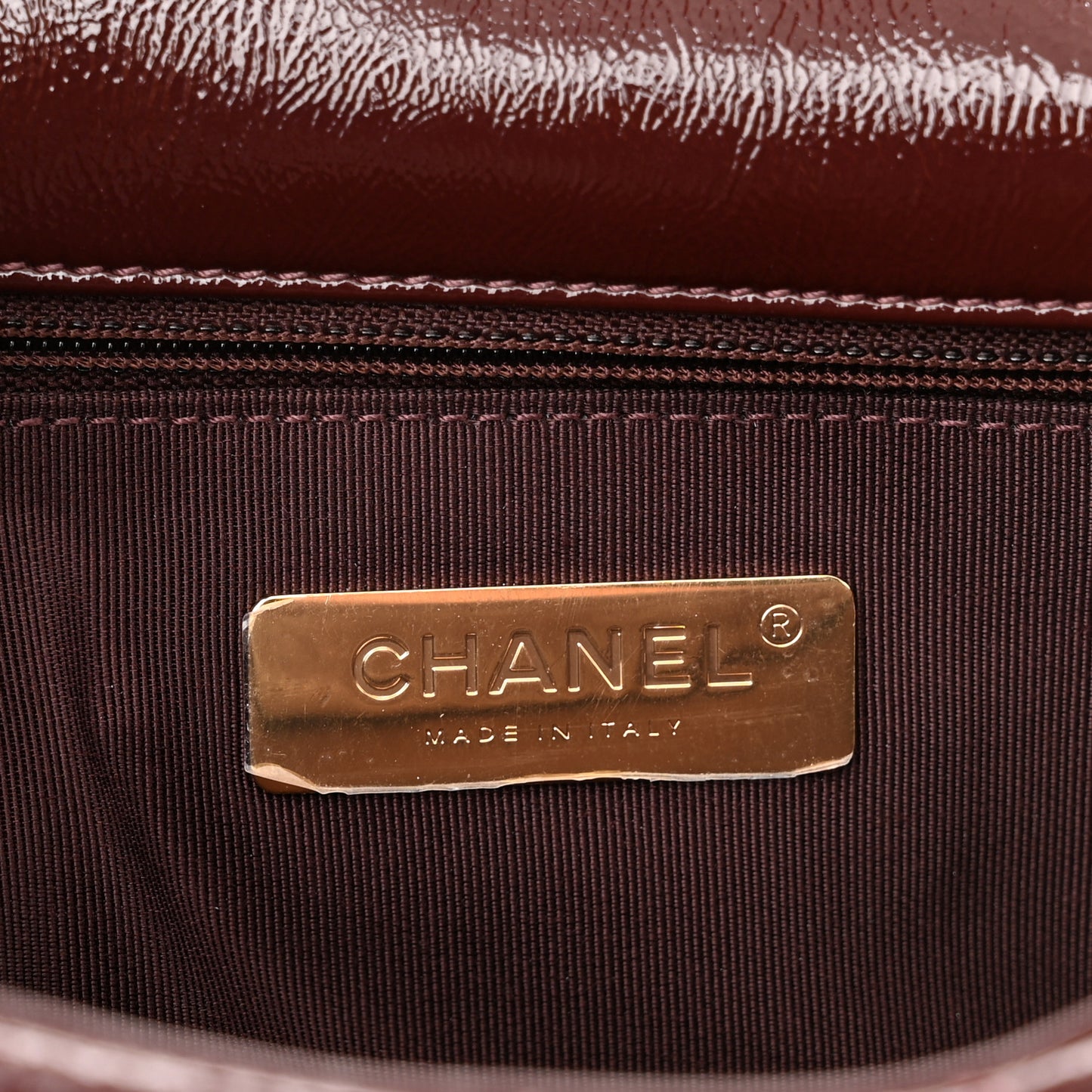 Shiny Crumpled Calfskin Quilted Medium Chanel 19 Flap Burgundy