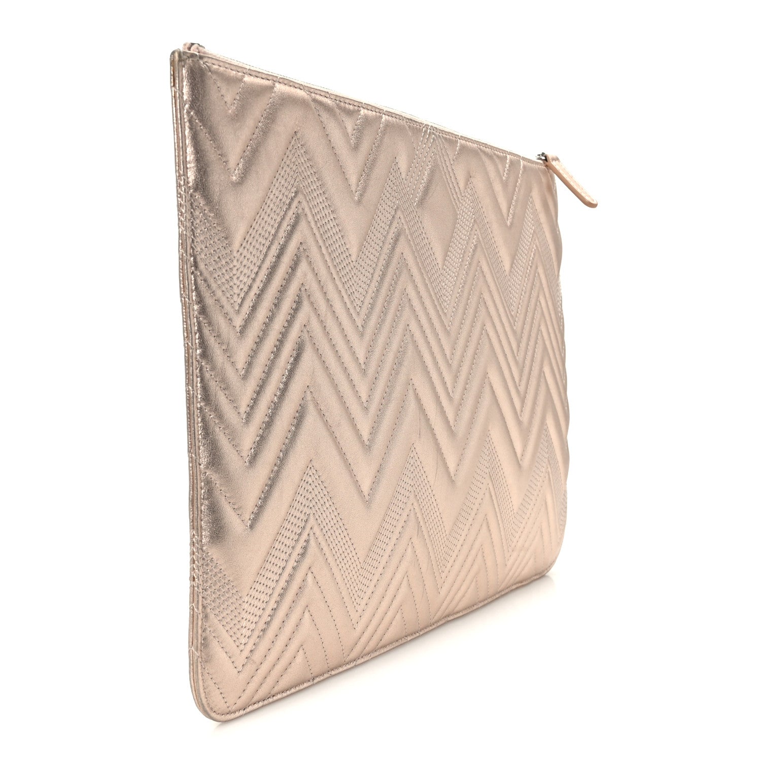 Chanel Metallic Lambskin Chevron Quilted Medium Cosmetic Case Light Pink 3 of 8