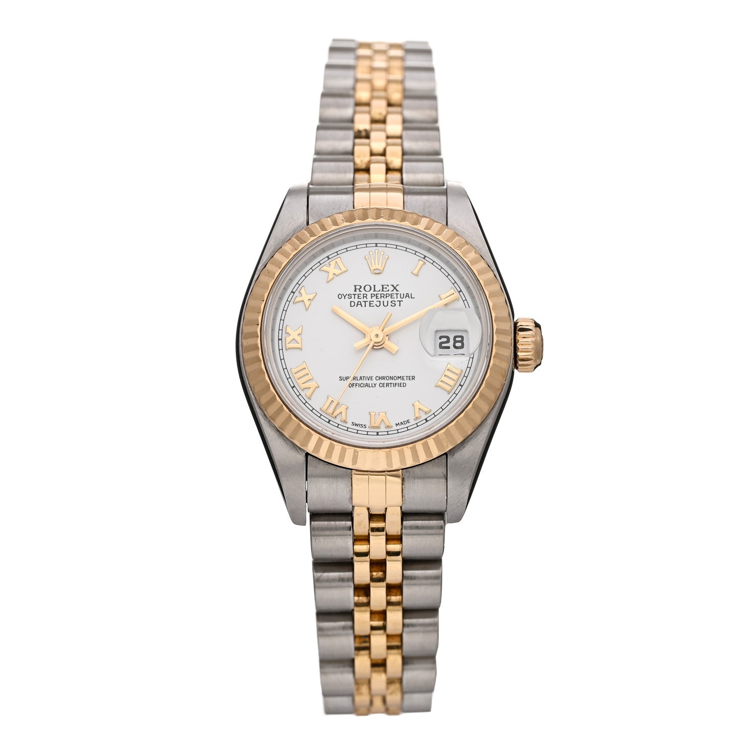 Rolex Stainless Steel 18K Yellow Gold 26mm Oyster Perpetual Datejust Watch White Roman 79173 1 of 5
