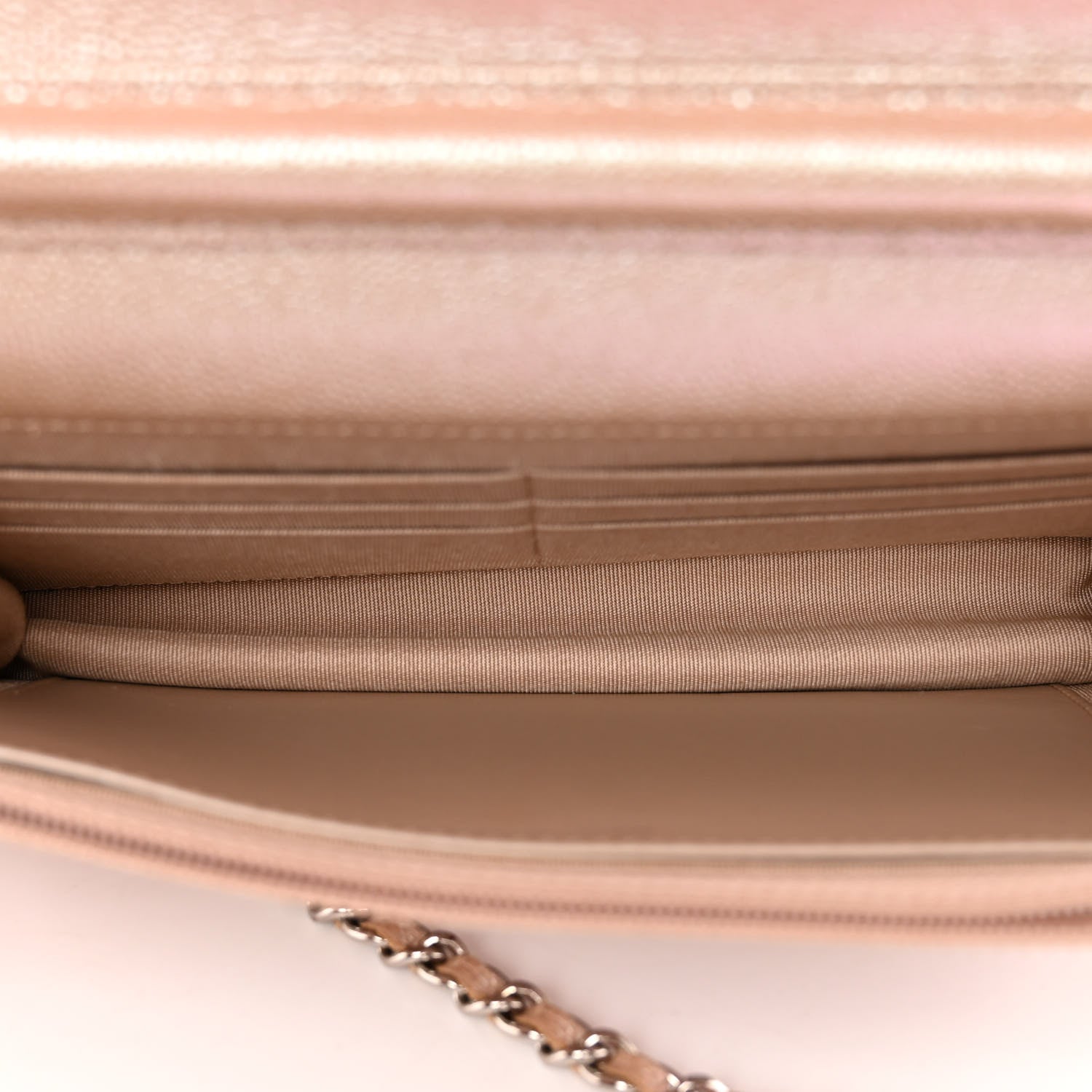 Chanel Metallic Caviar Chevron Quilted Wallet On Chain WOC Light Gold 5 of 10
