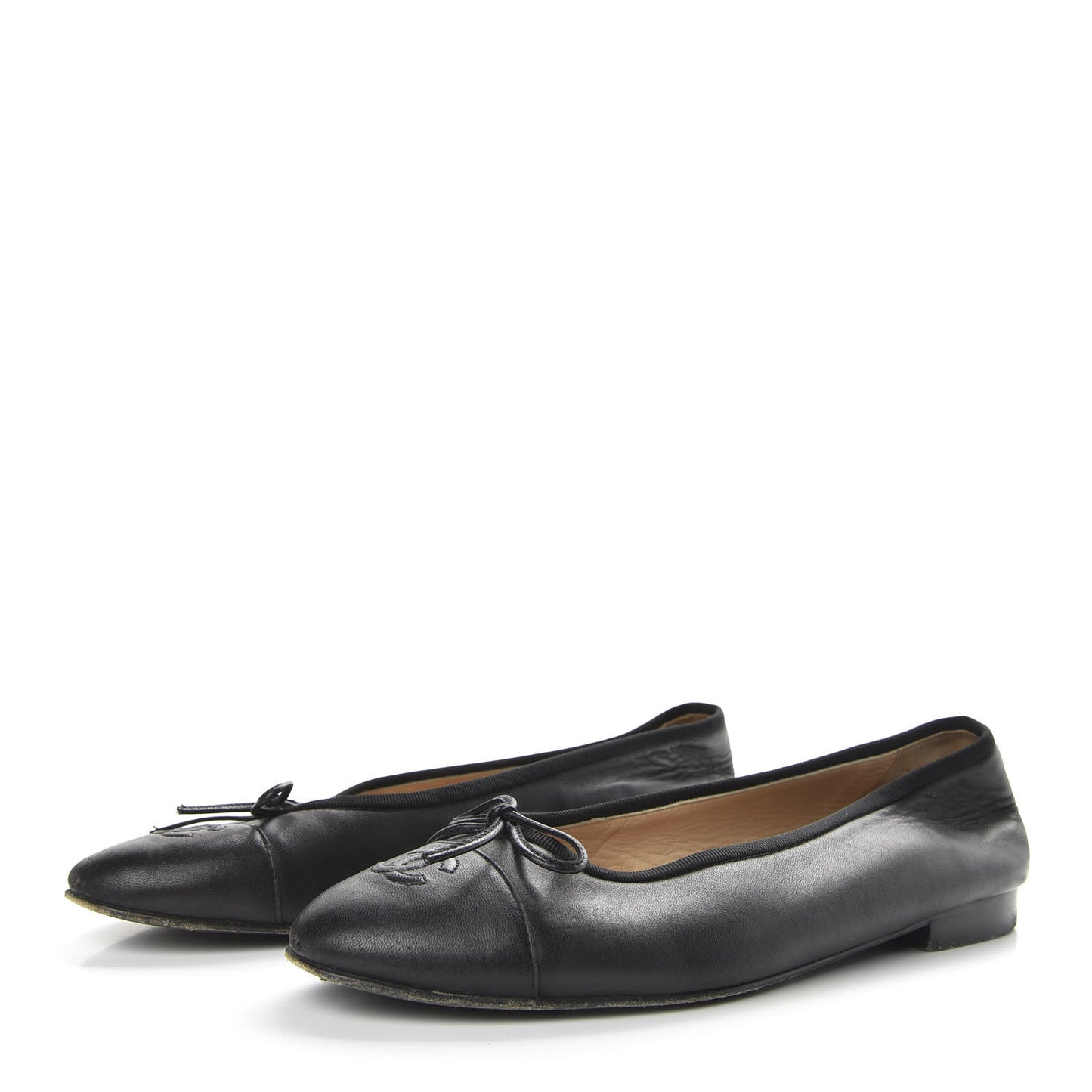 Lambskin Cap Toe Ballerina Flats 39.5 Black