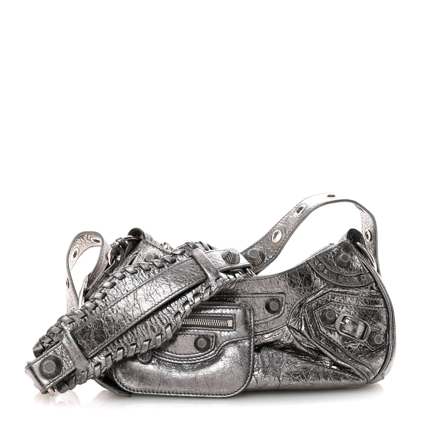 Metallic Agneau Arena Le Cagole Shoulder Bag XS Silver
