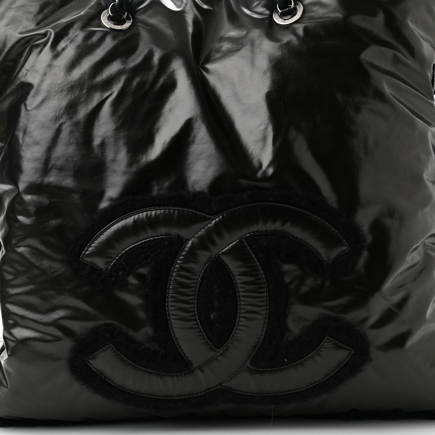 Vinyl Mohair Trimmed CC Bonbons Tote Black