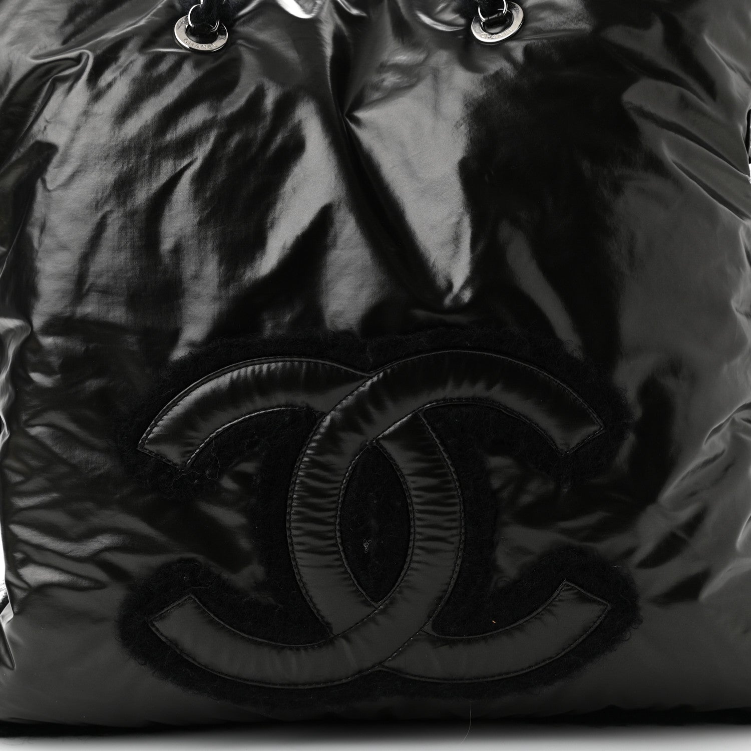Chanel Vinyl Mohair Trimmed CC Bonbons Tote Black 8 of 10