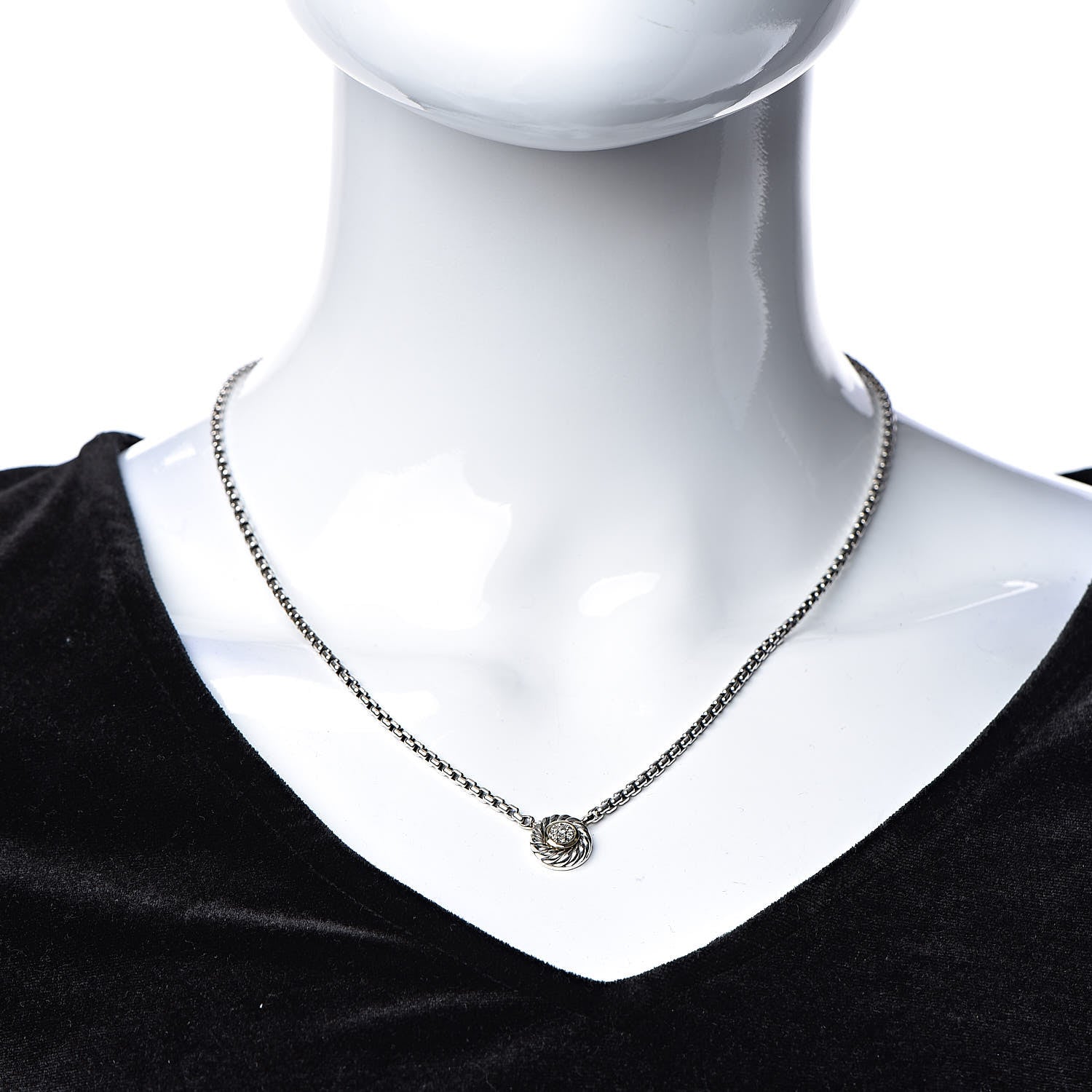 David Yurman Sterling Silver 14K Yellow Gold Pave Diamond 12mm Cookie Necklace 2 of 6
