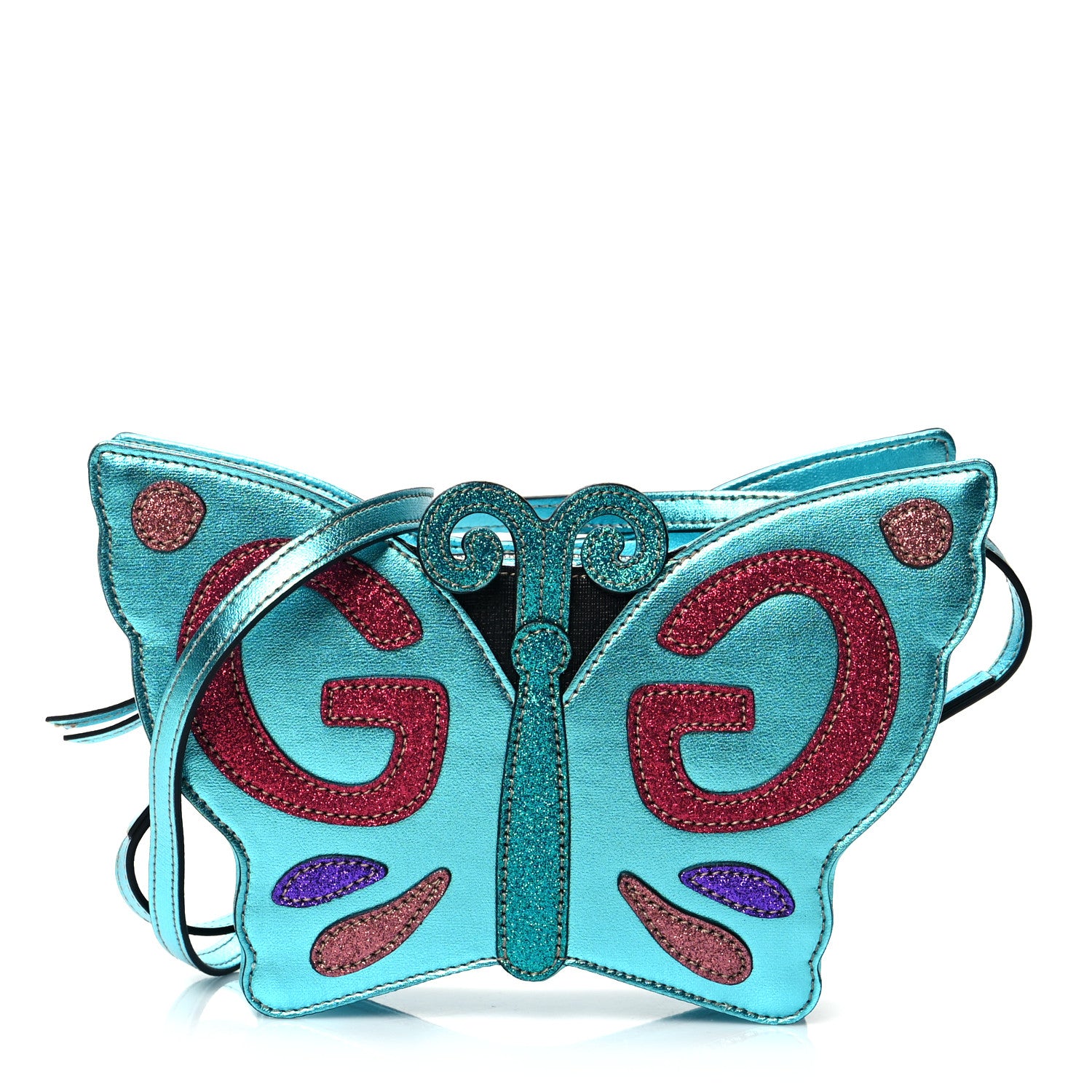 Gucci Metallic Calfskin Childrens Butterfly Bag Blue 1 of 11