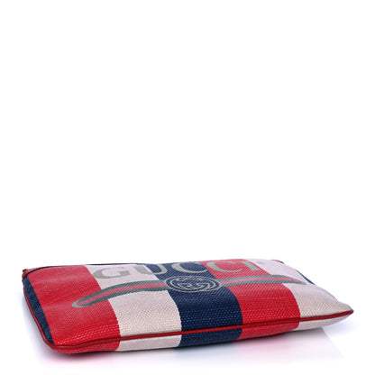 Gucci Canvas Sylvie Stripe Logo Zip Pouch Mystic White Hibiscus Red Maritime 4 of 12