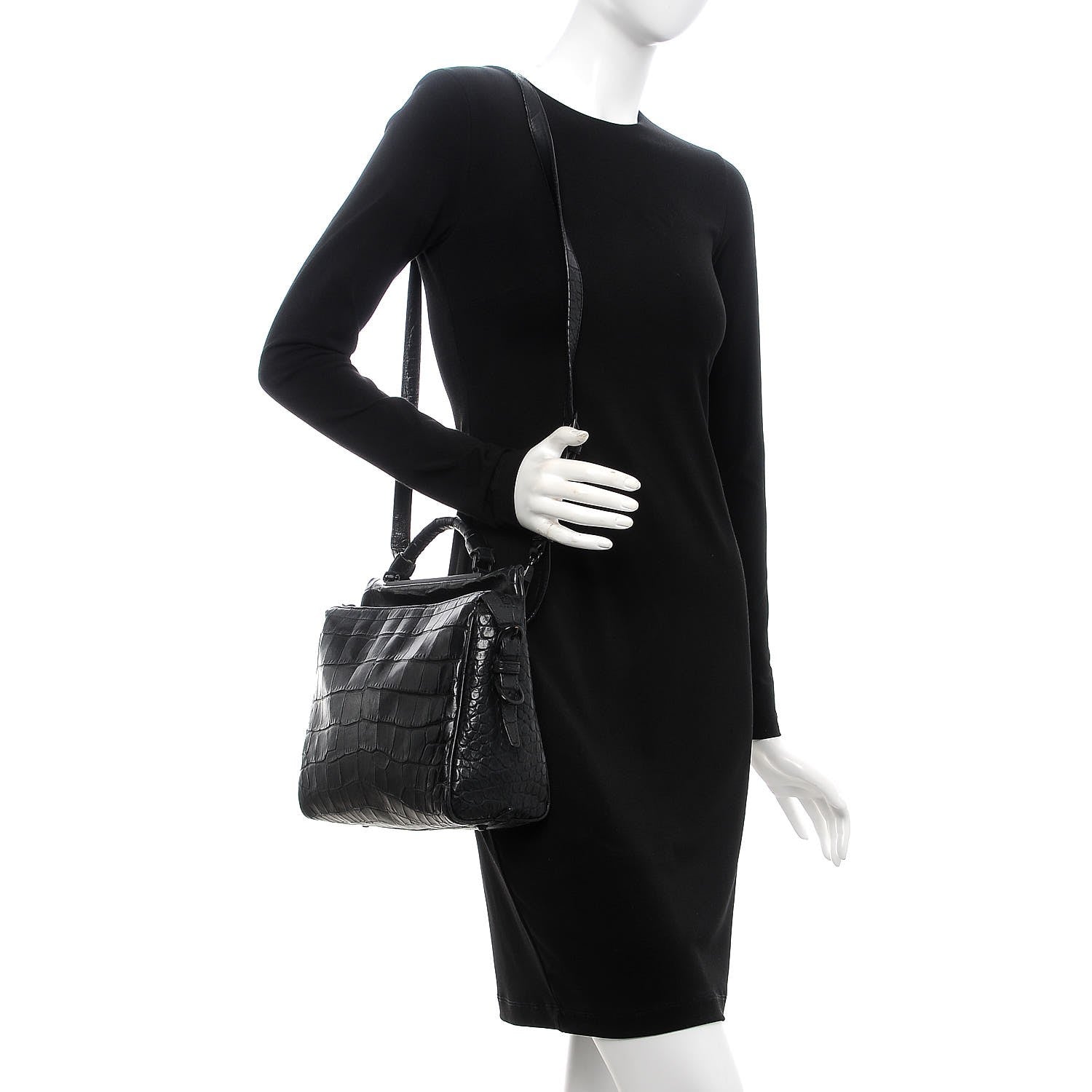3.1 Phillip Lim 3.1 Calfskin Crocodile Embossed Small Ryder Satchel Tote Bag Black 2 of 12