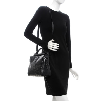 3.1 Phillip Lim 3.1 Calfskin Crocodile Embossed Small Ryder Satchel Tote Bag Black 2 of 12