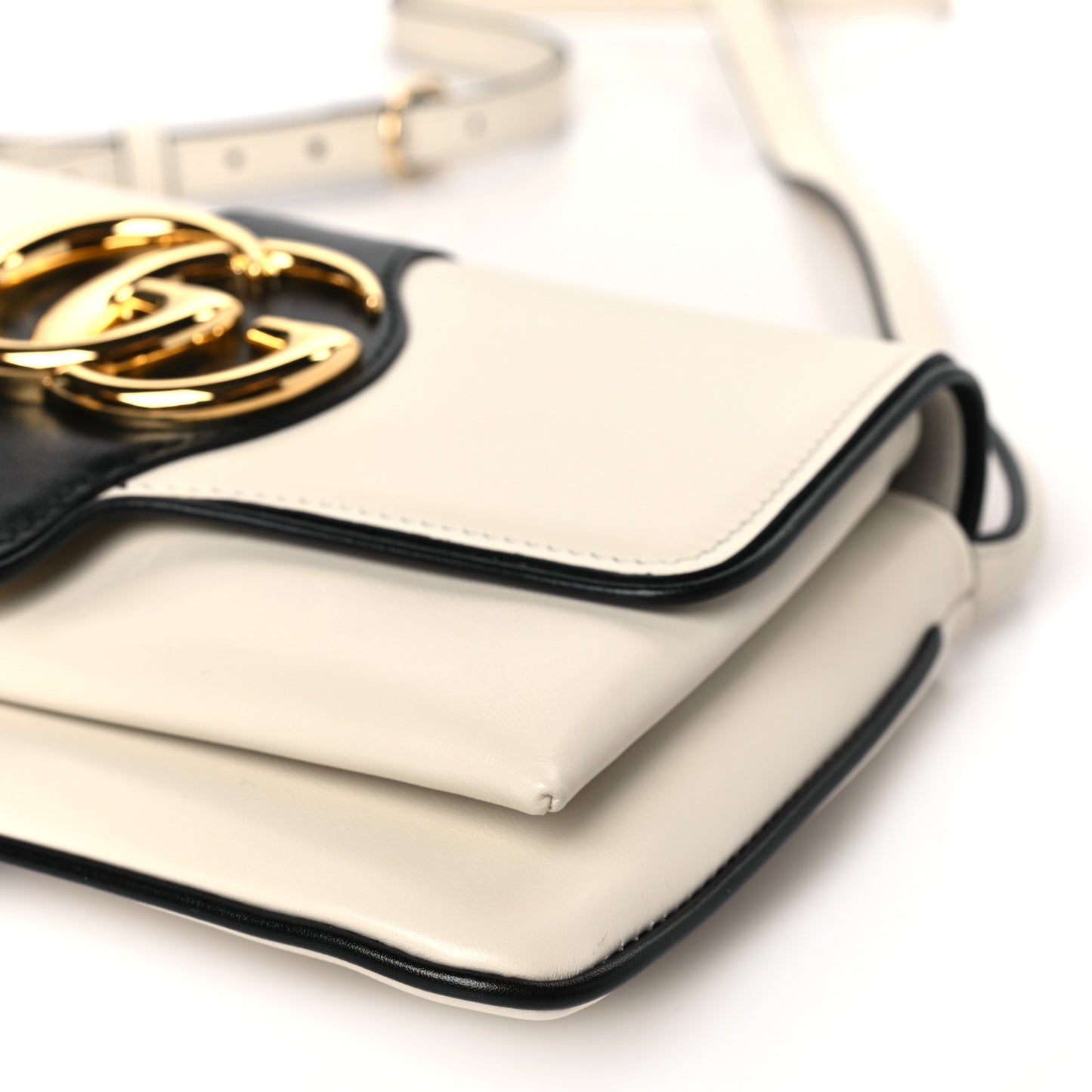 Vitello Palmellato Lux Bi-Color Small Arli Flap Shoulder Bag Mystic White Black
