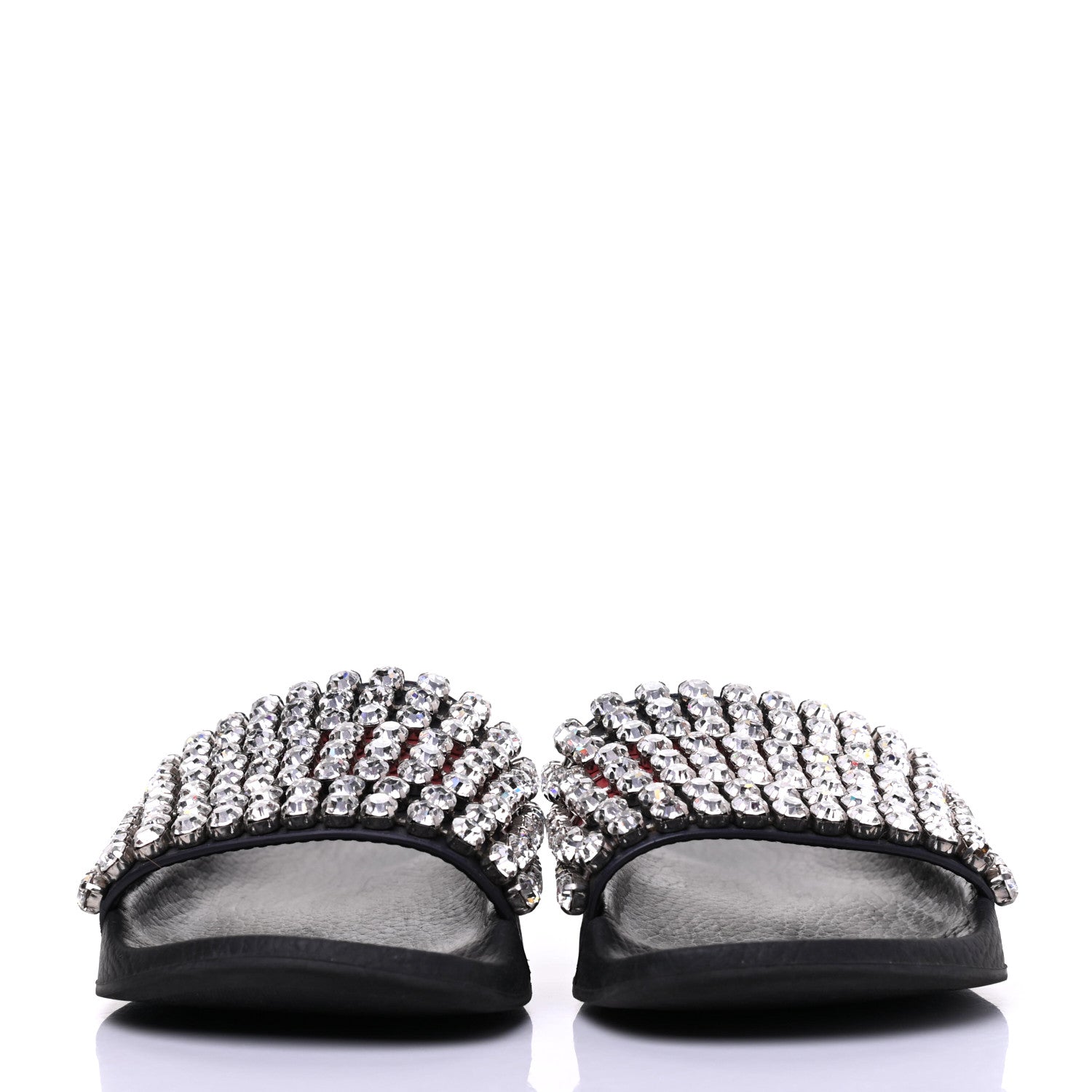 Gucci Calfskin Crystal Embellished Web Slide Sandals 37 Blue Red 2 of 12