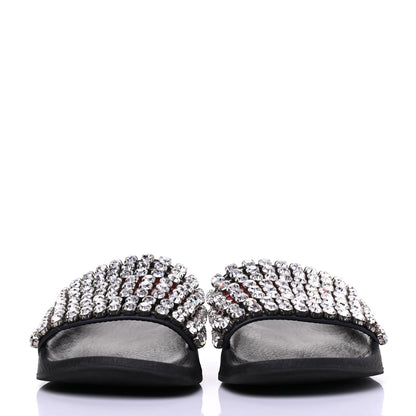 Gucci Calfskin Crystal Embellished Web Slide Sandals 37 Blue Red 2 of 12